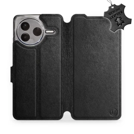 Etui ze skóry naturalnej do Xiaomi POCO F7 Pro 5G - wzór Black Leather