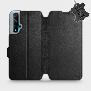 Etui ze skóry naturalnej do Huawei Nova 5T - wzór Black Leather