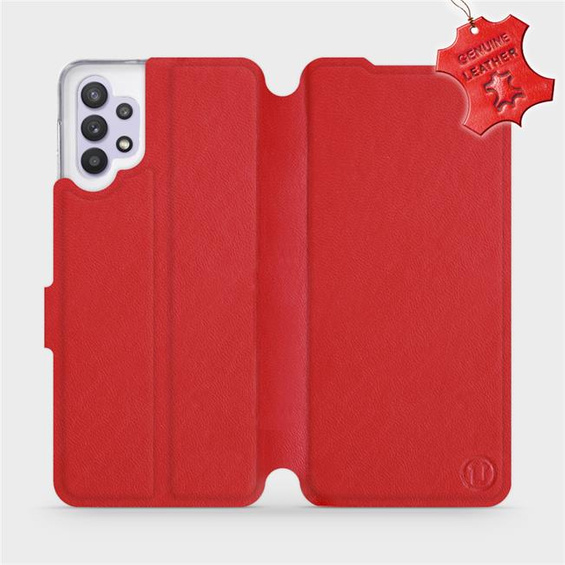Etui ze skóry naturalnej do Samsung Galaxy M32 5G - wzór Red Leather
