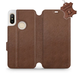 Etui ze skóry naturalnej do Xiaomi Mi A2 Lite - wzór Brown Leather
