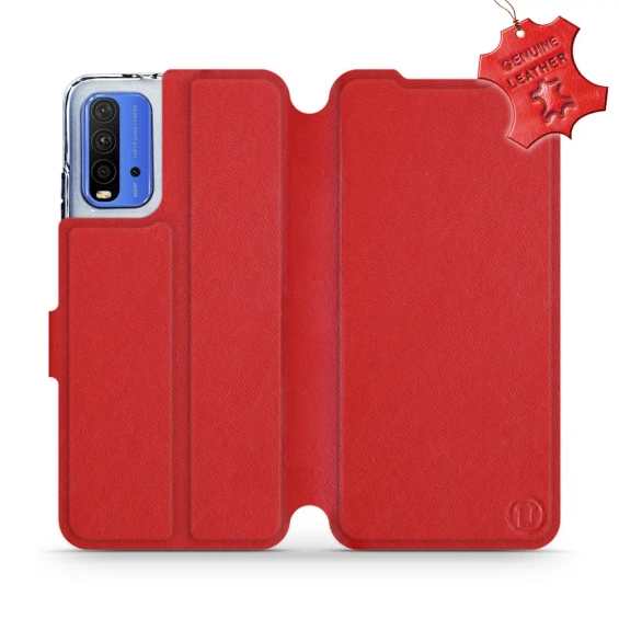 Etui ze skóry naturalnej do Xiaomi Redmi 9T - wzór Red Leather