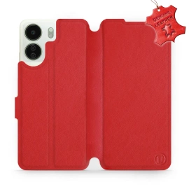 Etui ze skóry naturalnej do Xiaomi Redmi 13C - wzór Red Leather