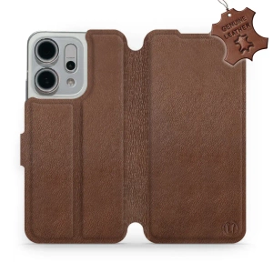 Etui ze skóry naturalnej do OPPO Reno 14 5G - wzór Brown Leather