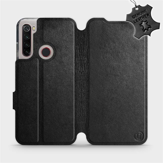 Etui ze skóry naturalnej do Xiaomi Redmi Note 8 2021 - wzór Black Leather