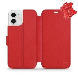 Etui ze skóry naturalnej do Apple iPhone 12 - wzór Red Leather