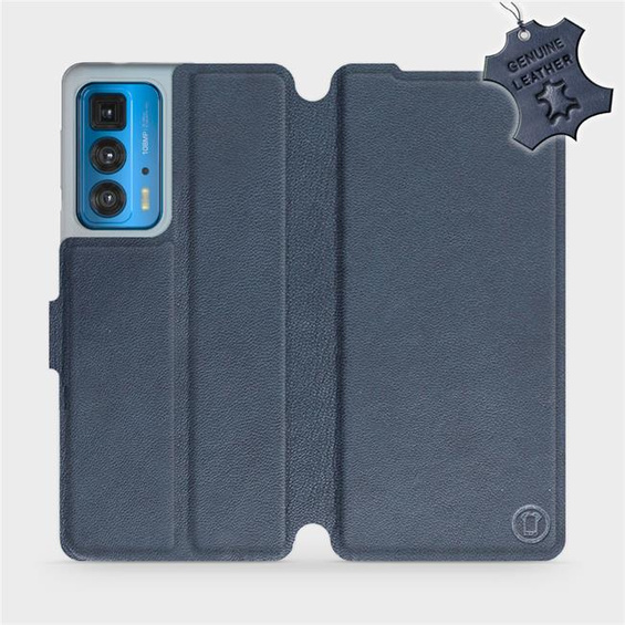 Etui ze skóry naturalnej do Motorola Edge 20 Pro - wzór Blue Leather
