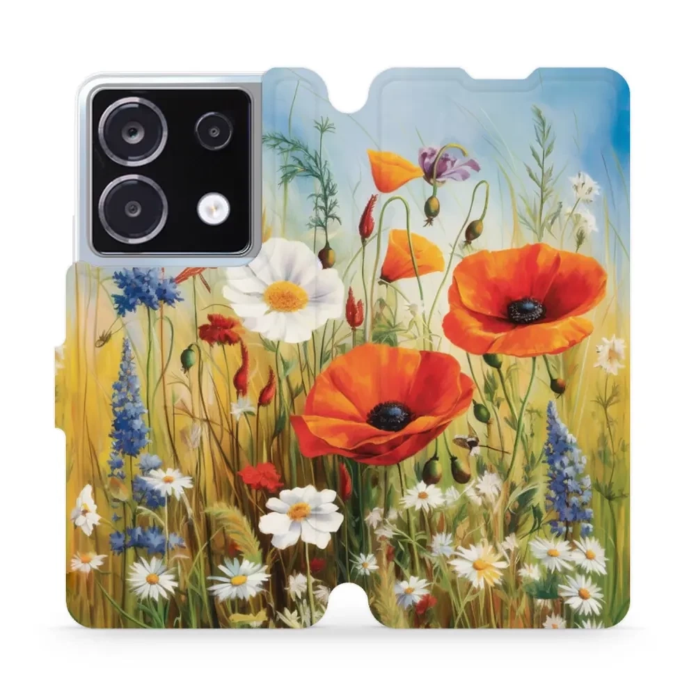 Mobiwear Book, Displayschutz, magnetischer Verschluss, Silikoneinlage, Schutz, Wiesenblumen