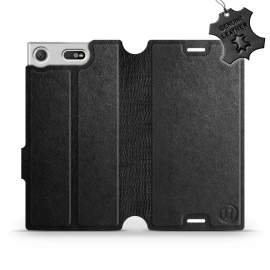 Etui ze skóry naturalnej do Sony Xperia XZ1 Compact - wzór Black Leather