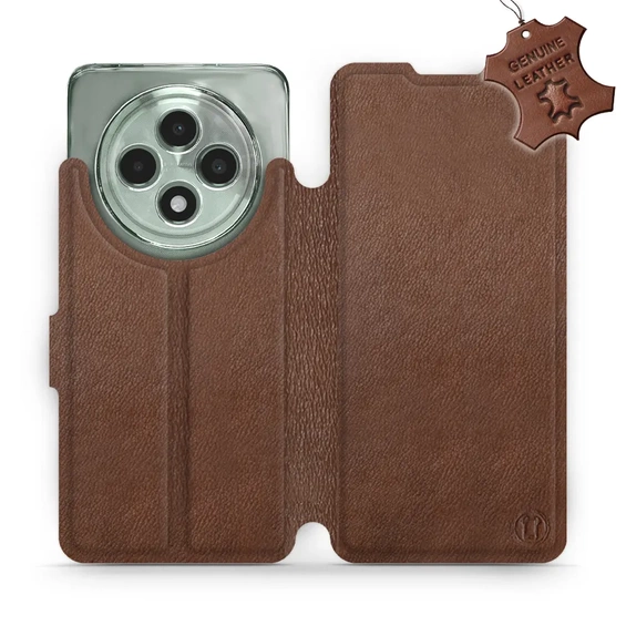 Etui ze skóry naturalnej do OPPO Reno12 F 5G - wzór Brown Leather