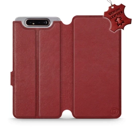 Etui ze skóry naturalnej do Samsung Galaxy A80 - wzór Dark Red Leather