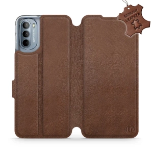 Etui ze skóry naturalnej do Motorola Moto G31 - wzór Brown Leather