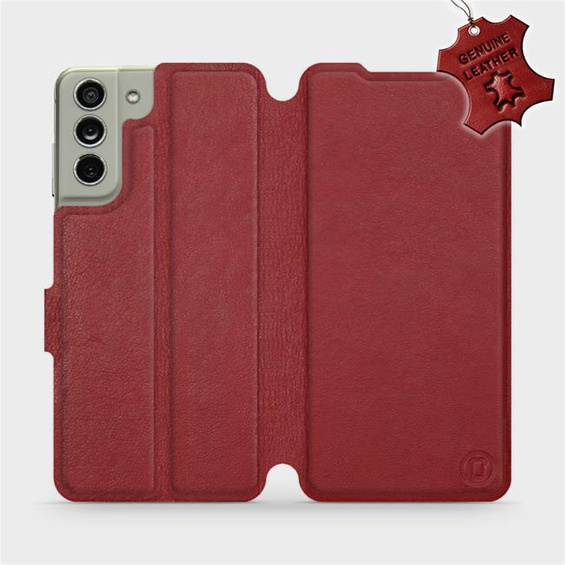 Etui ze skóry naturalnej do Samsung Galaxy S21 FE - wzór Dark Red Leather