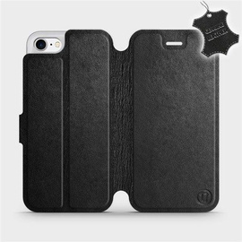Etui ze skóry naturalnej do Apple iPhone 7 - wzór Black Leather