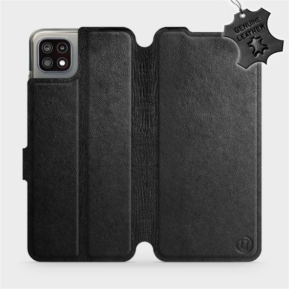 Etui ze skóry naturalnej do Samsung Galaxy A22 5G - wzór Black Leather
