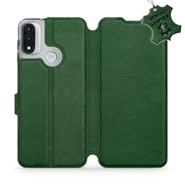 Etui ze skóry naturalnej do Motorola Moto E20 - wzór Green Leather
