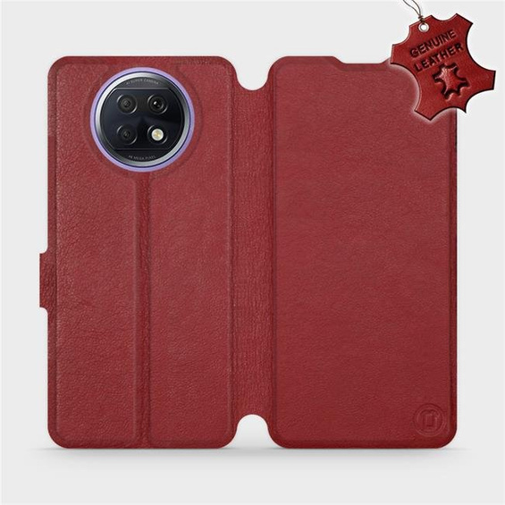 Etui ze skóry naturalnej do Xiaomi Redmi Note 9T - wzór Dark Red Leather