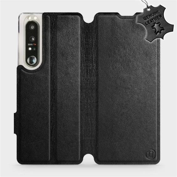 Etui ze skóry naturalnej do Sony Xperia 1 III - wzór Black Leather