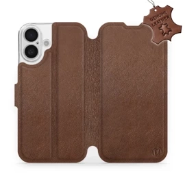 Etui ze skóry naturalnej do Apple iPhone 16 - wzór Brown Leather