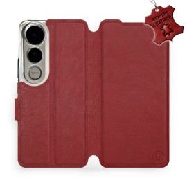Etui ze skóry naturalnej do Vivo V50 Lite - wzór Dark Red Leather