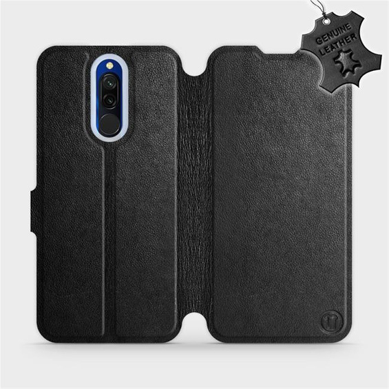 Etui ze skóry naturalnej do Xiaomi Redmi 8 - wzór Black Leather