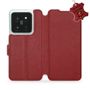 Etui ze skóry naturalnej do Xiaomi 14 Pro - wzór Dark Red Leather