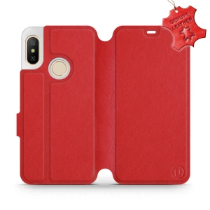 Etui ze skóry naturalnej do Xiaomi Mi A2 Lite - wzór Red Leather