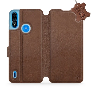 Etui ze skóry naturalnej do Motorola Moto E7 Power - wzór Brown Leather