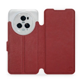 Etui ze skóry naturalnej do Huawei Honor Magic5 Pro 5G - wzór Dark Red Leather
