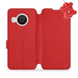 Etui ze skóry naturalnej do Nokia X10 - wzór Red Leather