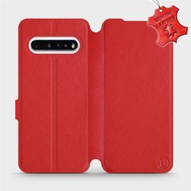 Etui ze skóry naturalnej do LG V60 ThinQ 5G - wzór Red Leather