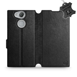 Etui ze skóry naturalnej do Sony Xperia XA2 - wzór Black Leather