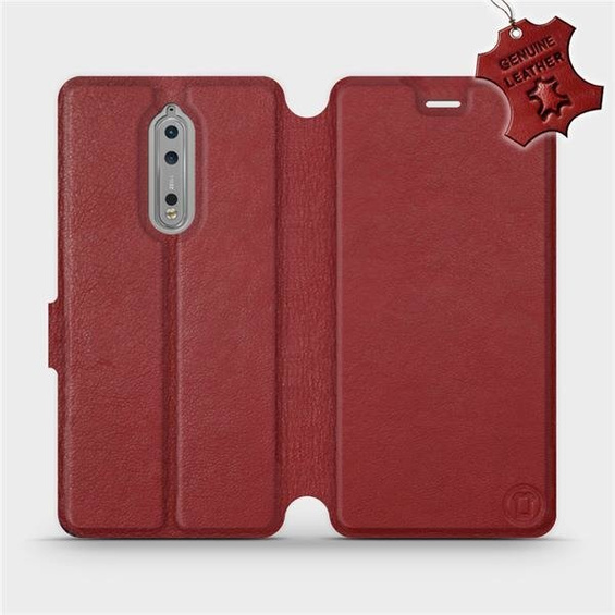 Etui ze skóry naturalnej do Nokia 8 - wzór Dark Red Leather