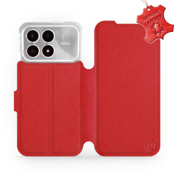 Etui ze skóry naturalnej do Xiaomi Poco F8 Pro - wzór Red Leather