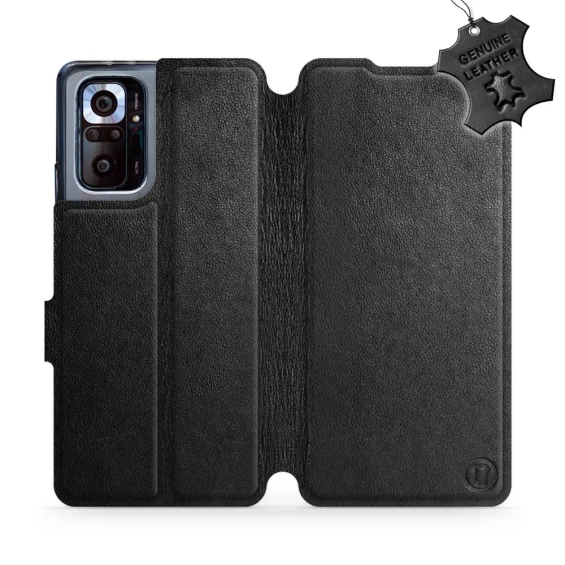 Etui ze skóry naturalnej do Xiaomi Redmi Note 10 Pro - wzór Black Leather
