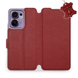 Etui ze skóry naturalnej do OPPO Reno 13 F 5G - wzór Dark Red Leather