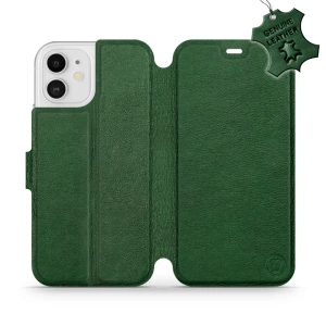 Etui ze skóry naturalnej do Apple iPhone 12 - wzór Green Leather
