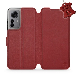 Etui ze skóry naturalnej do Xiaomi 12X - wzór Dark Red Leather