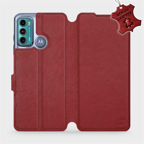 Etui ze skóry naturalnej do Motorola Moto G60 - wzór Dark Red Leather