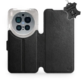 Etui ze skóry naturalnej do Vivo X300 pro - wzór Black Leather