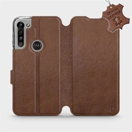 Etui ze skóry naturalnej do Motorola Moto G8 Power - wzór Brown Leather