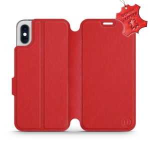 Etui ze skóry naturalnej do Apple iPhone X - wzór Red Leather