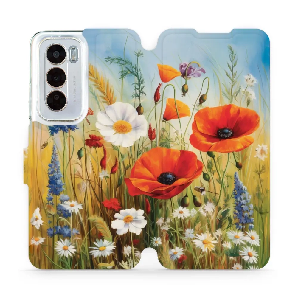 Mobiwear Book, Displayschutz, magnetischer Verschluss, Silikoneinlage, Schutz, Wiesenblumen
