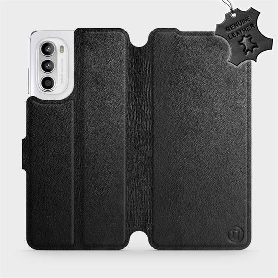 Etui ze skóry naturalnej do Motorola Moto G52 - wzór Black Leather