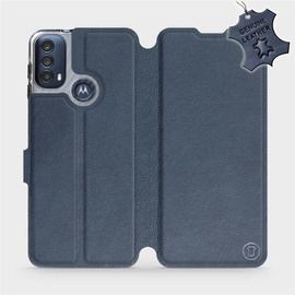 Etui ze skóry naturalnej do Motorola Moto E40 - wzór Blue Leather