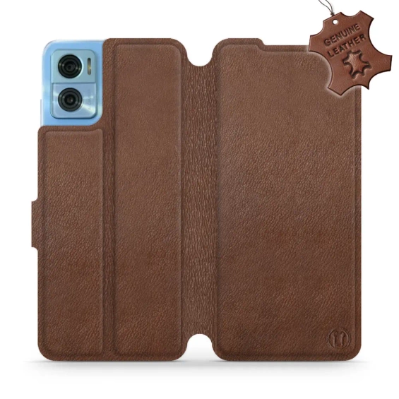 Etui ze skóry naturalnej do Motorola Moto E22 - wzór Brown Leather