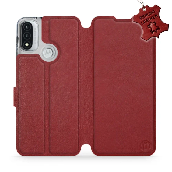 Etui ze skóry naturalnej do Motorola Moto E20 - wzór Dark Red Leather