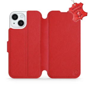 Etui ze skóry naturalnej do Apple iPhone 15 - wzór Red Leather
