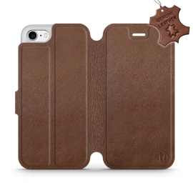 Etui ze skóry naturalnej do Apple iPhone SE 2020 - wzór Brown Leather