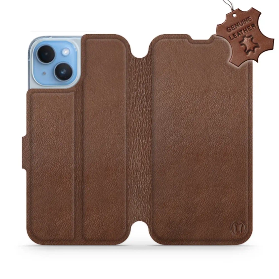 Etui ze skóry naturalnej do Apple iPhone 14 - wzór Brown Leather