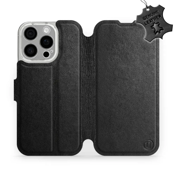 Etui ze skóry naturalnej do Apple iPhone 16 Pro - wzór Black Leather